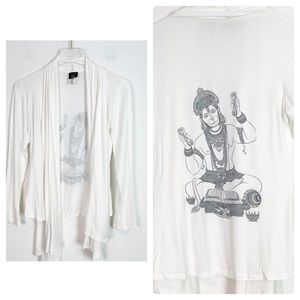 YOGA STYLES WHITE LONG SLEEVE DRAPE OPEN FRONT CARDIGAN SHIRT WOMENS SZ SMALL